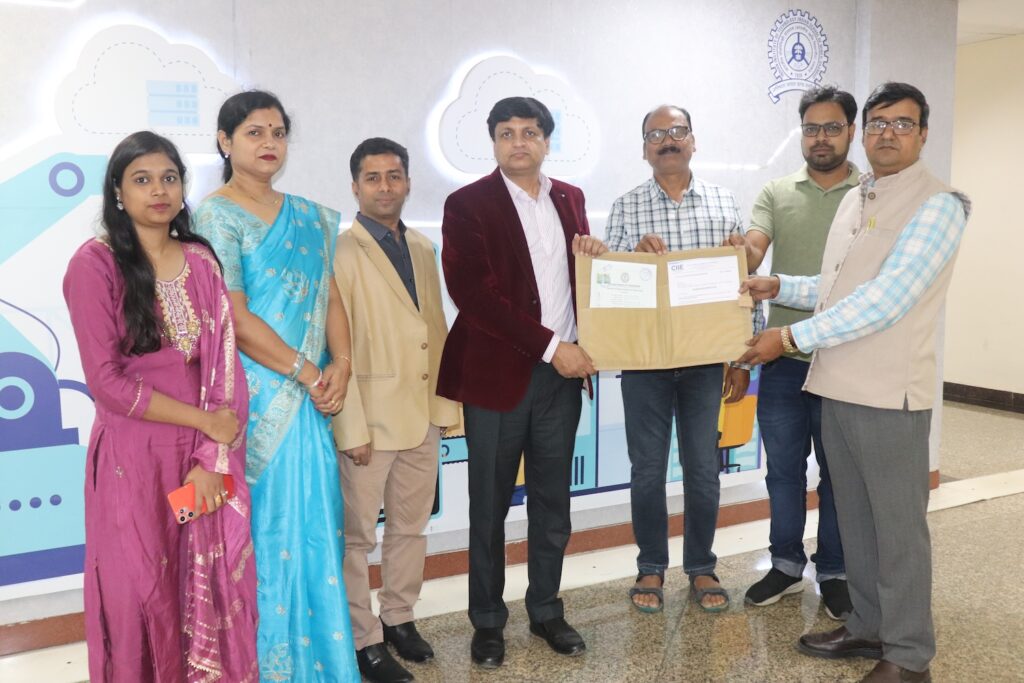 Rajeev Singh, Founder & Director of Sansar Green Mission Pvt. Ltd., during a strategic meeting at IIT (ISM) Dhanbad with CIIE Chairman and professors discussing Artificial Intelligence, Robotics, and real-time soil intelligence solutions for sustainable agriculture in India.