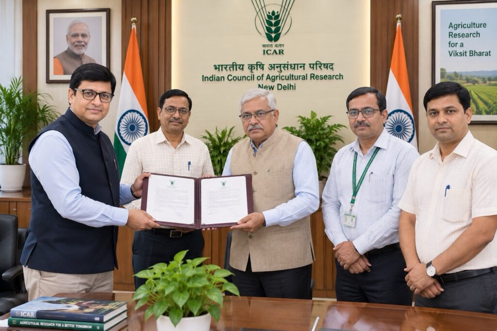 Rajeev Singh honored at ICAR New Delhi during an important MoU agreement focused on agricultural research, innovation and farmer-centric development